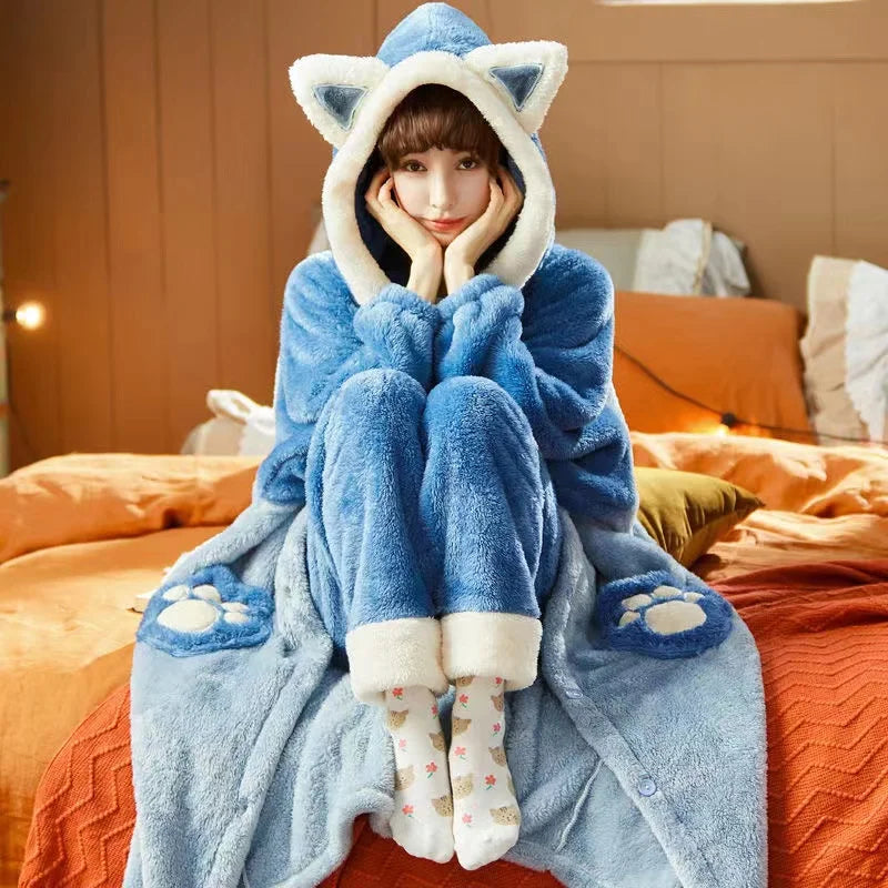 Pyjama Deux Pièces avec Capuche et Coupe Longue pour Femmes | Idéal pour l’Hiver