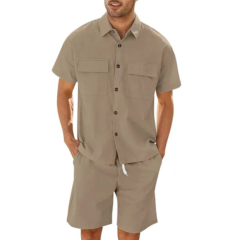 Ensemble Chemise à Manches Courtes et Short à Taille Élastique pour Homme | Idéal Pour Les Activités Quotidiennes