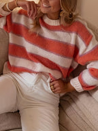 Pull À Rayures avec Col Rond Et Manches Longues pour Femme | Idéal pour L’Automne Et L’Hiver
