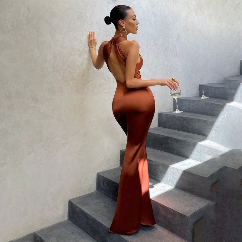 Robe Fishtail Avec Dos Ouvert Et Encolure Halter Pour Femme | Idéale Pour Les Occasions D’Été