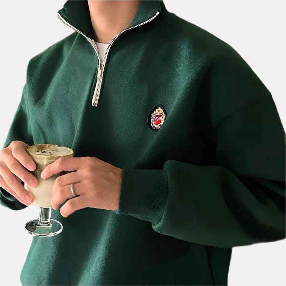Sweatshirt avec Demi-Zip et Broderie Discrète pour Adulte | Idéal pour Usage Quotidien