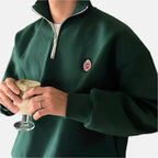 Sweatshirt avec Demi-Zip et Broderie Discrète pour Adulte | Idéal pour Usage Quotidien