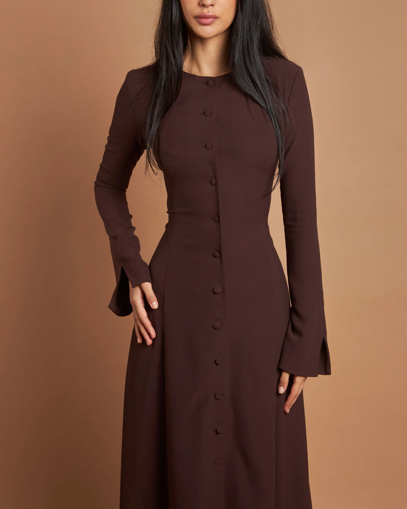 Robe Midi Boutonnée À Manches Longues Pour Femme | Idéale Pour Les Réunions Et Événements
