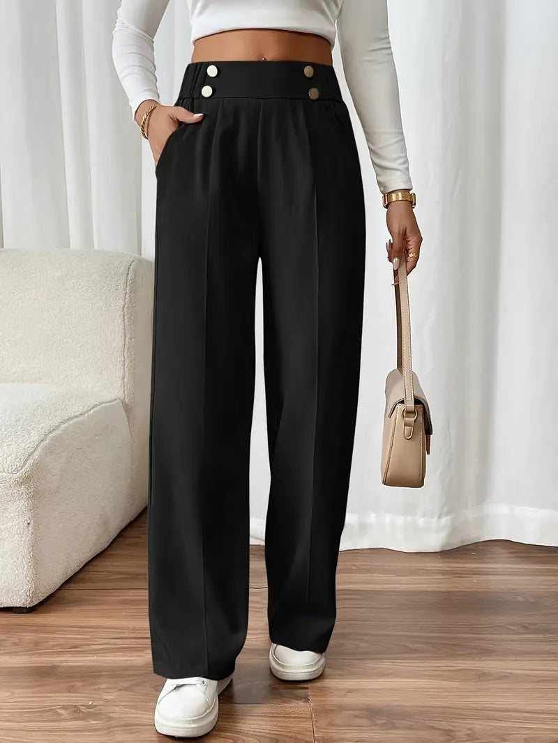 Pantalon Large À Taille Élastique Avec Poches Latérales Pour Femme | Idéal Pour Usage Quotidien