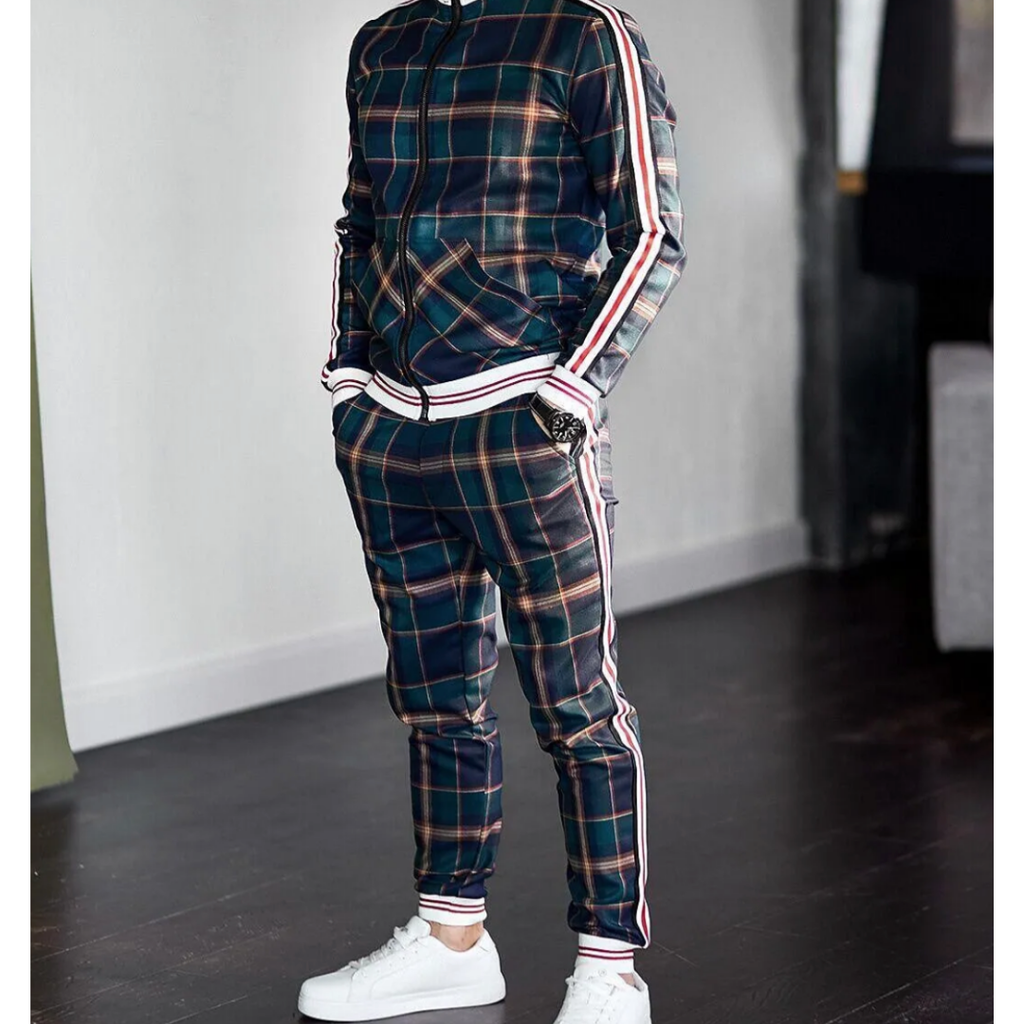 Ensemble de Survêtement à Carreaux pour Homme avec Taille élastique | Idéal pour les Activités de Loisirs