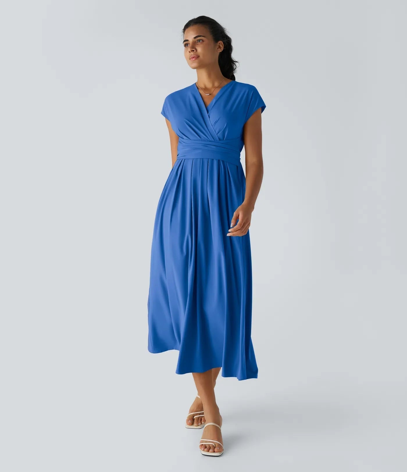 Robe Midi Avec Taille Haute Et Manches Courtes Pour Femme | Idéal Pour Usage De Jour Et De Soir