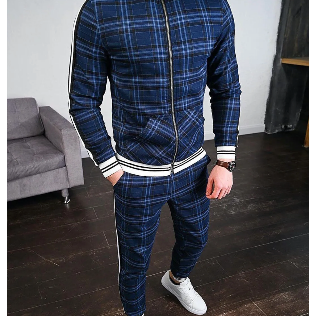 Ensemble de Survêtement à Carreaux pour Homme avec Taille élastique | Idéal pour les Activités de Loisirs