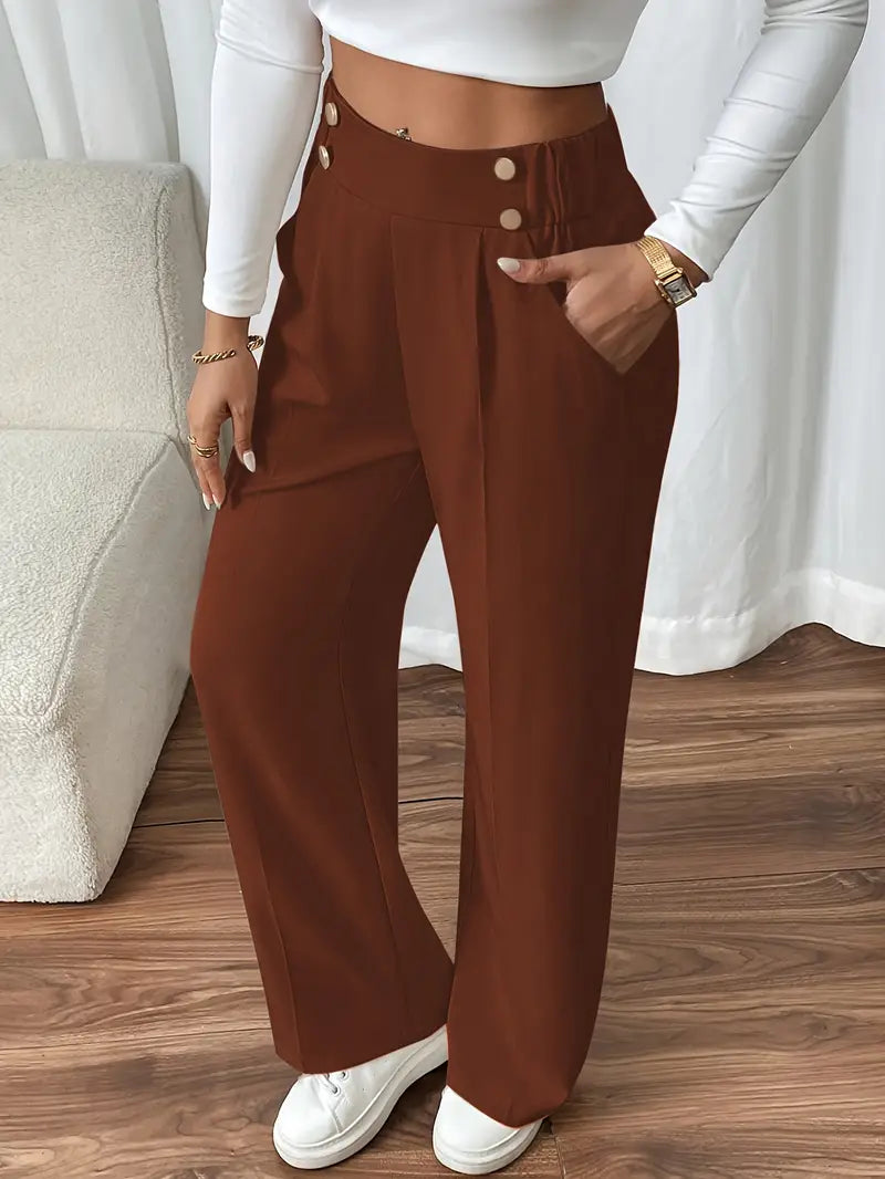 Pantalon Large À Taille Élastique Avec Poches Latérales Pour Femme | Idéal Pour Usage Quotidien