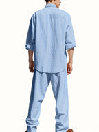 Ensemble Deux Pièces avec Col Mao et Taille Élastique pour Homme | Idéal pour la Saison Chaude