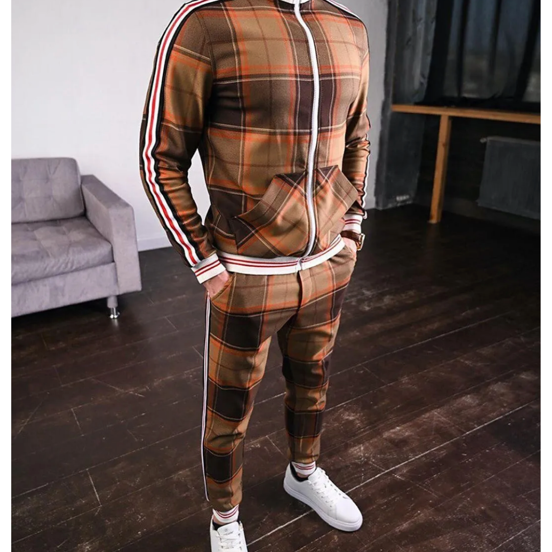Ensemble de Survêtement à Carreaux pour Homme avec Taille élastique | Idéal pour les Activités de Loisirs