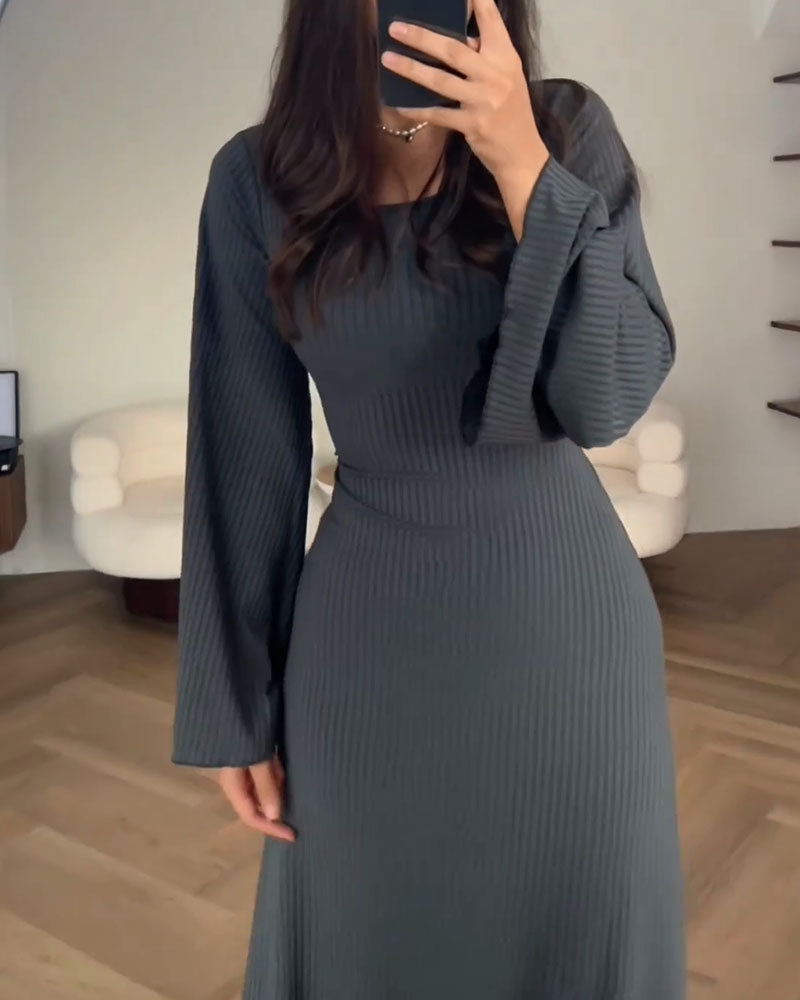 Robe Longue En Maille Avec Manches Longues Et Taille Cintrée Pour Femmes | Adaptée Aux Tenues Quotidiennes