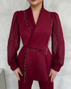 Ensemble Blazer Drapé Et Pantalon Droit Pour Femme | Idéal Pour Occasions Formelles