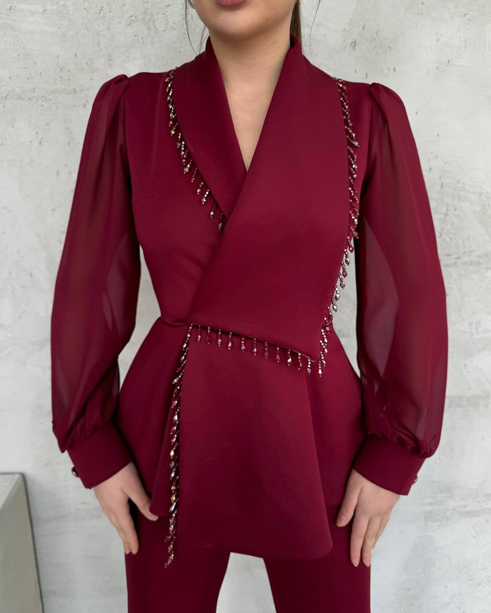 Ensemble Blazer Drapé Et Pantalon Droit Pour Femme | Idéal Pour Occasions Formelles