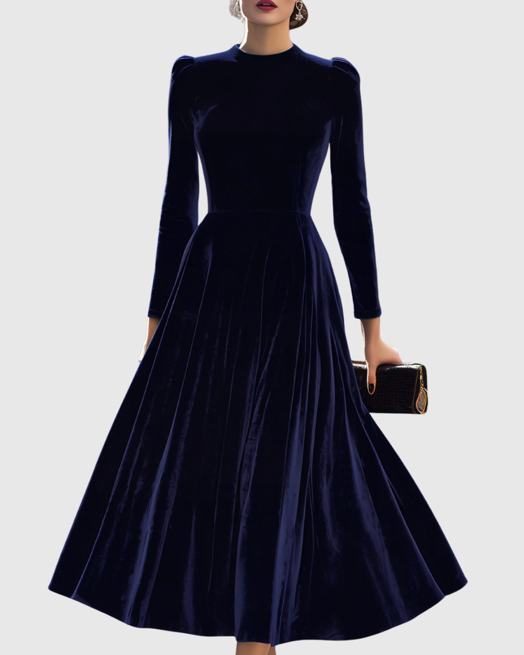 Robe Midi En Velours Avec Coupe Ajustée Et Jupe Évasée Pour Femme | Idéale Pour Les Soirées Et Événements Formels