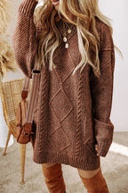 Pull Long avec Motif À Losanges pour Femme | Idéal pour La Saison Fraîche