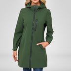 Veste Longue à Capuche avec Protection Contre les Intempéries pour Femme | Idéale pour la Mi-Saison et les Journées de Pluie
