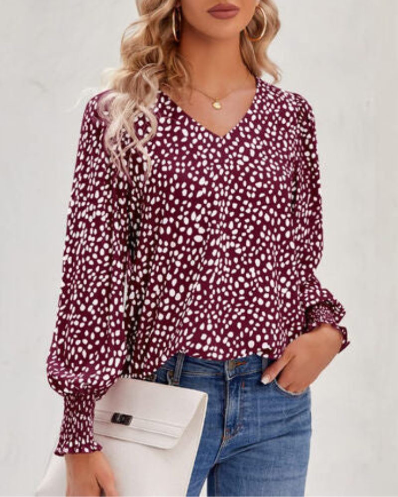 Blouse Imprimée À Col En V Avec Manches Bouffantes Pour Femme | Idéal Pour Le Quotidien Et Les Occasions
