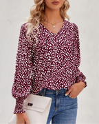 Blouse Imprimée À Col En V Avec Manches Bouffantes Pour Femme | Idéal Pour Le Quotidien Et Les Occasions