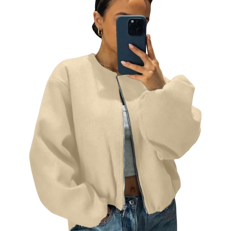 Veste Bomber Relaxée Avec Fermeture Zippée Pour Femme | Idéale Pour Les Activités Décontractées Et La Mi-Saison