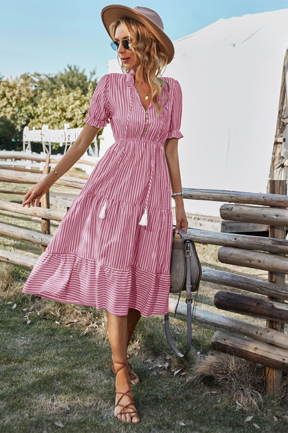 Robe Mi-Longue avec Détail à Nouer pour Femmes | Idéale pour l’Été
