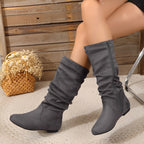 Bottes Mi-Mollet À Semelle Plate Avec Zip Latéral Pour Femmes | Idéal Pour Usage Quotidien