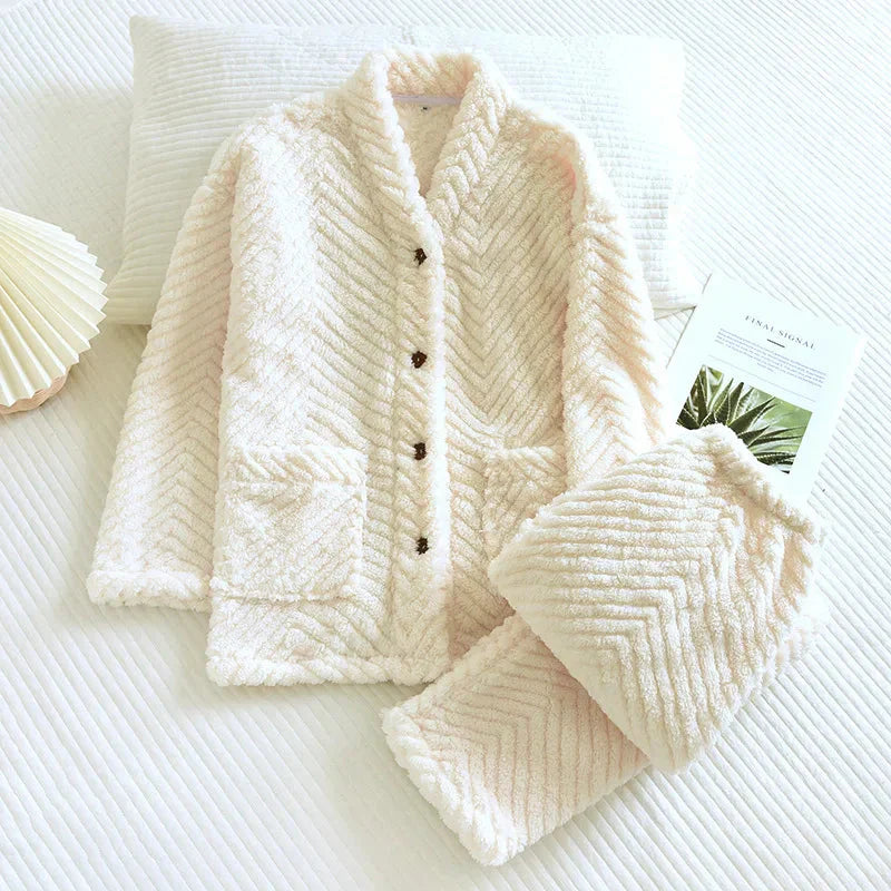 Ensemble Pyjama Deux Pièces À Col En V pour Femmes | Idéal pour L’Hiver Et Les Soirées À La Maison