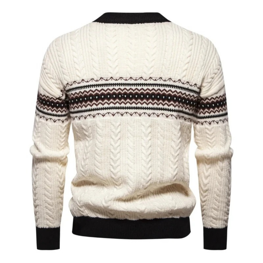 Pull À Motif Nordique Avec Maille Torsadée Pour Hommes | Idéal Pour Col Contrastant Et Manches Longues