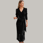 Robe Midi Portefeuille avec Manches Longues Bouffantes pour Femme | Idéale pour Soirées et Réceptions