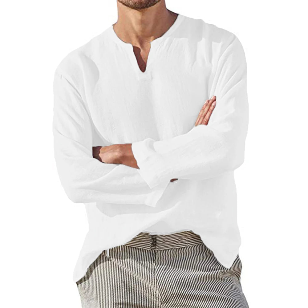 Chemise À Manches Longues Avec Col En V Pour Homme | Idéale Pour Mi-Saison