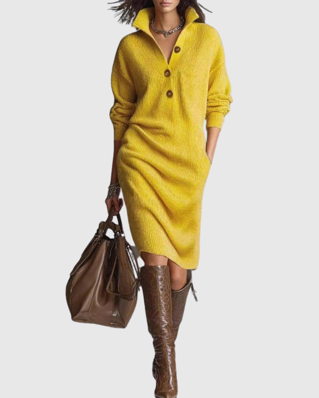 Robe Midi à Col Boutonné pour Femme | Idéale pour la Saison Hivernale et un Usage Quotidien