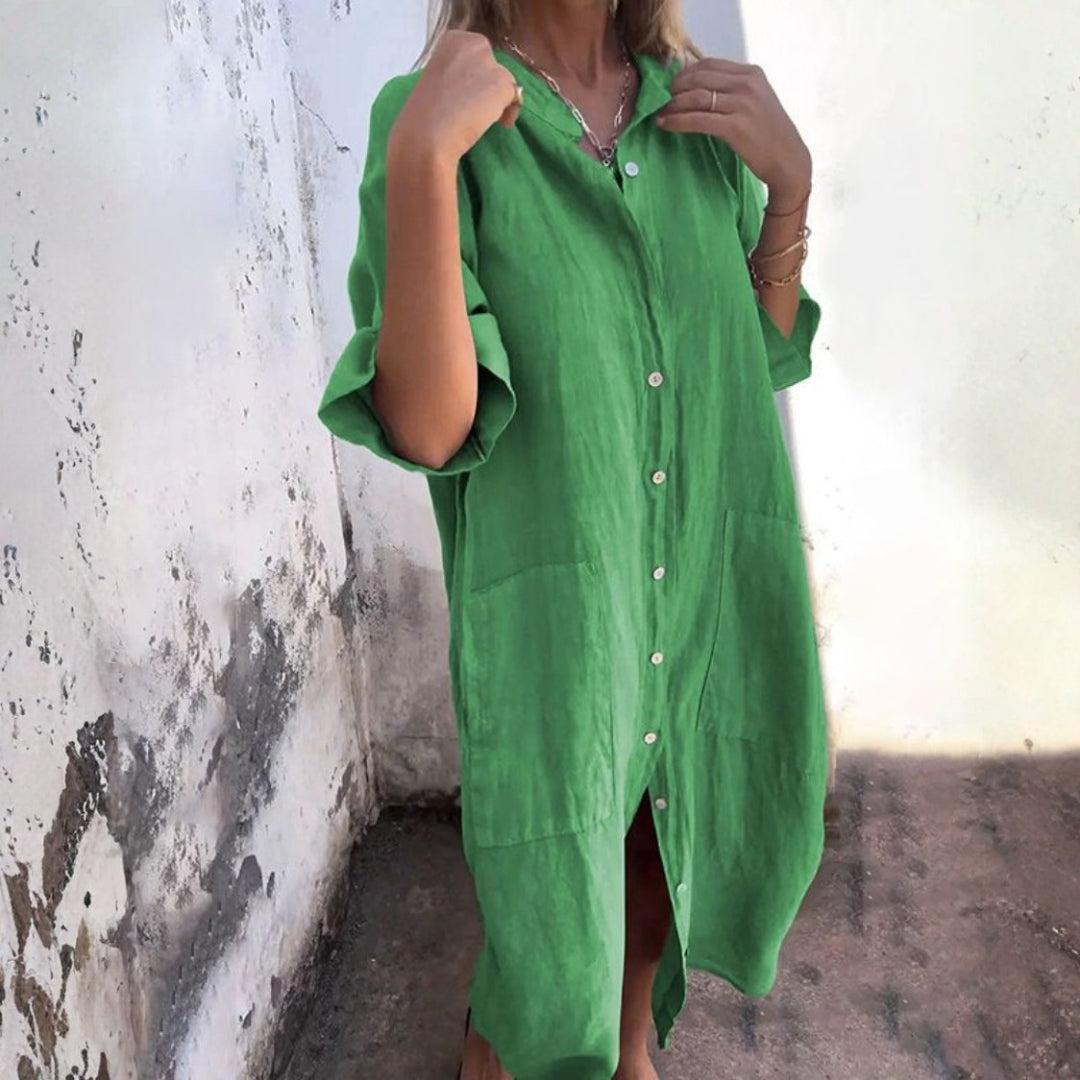 Robe Midi à Boutonnage avec Manches Longues pour Femme | Idéale pour la Saison Estivale et les Occasions Décontractées
