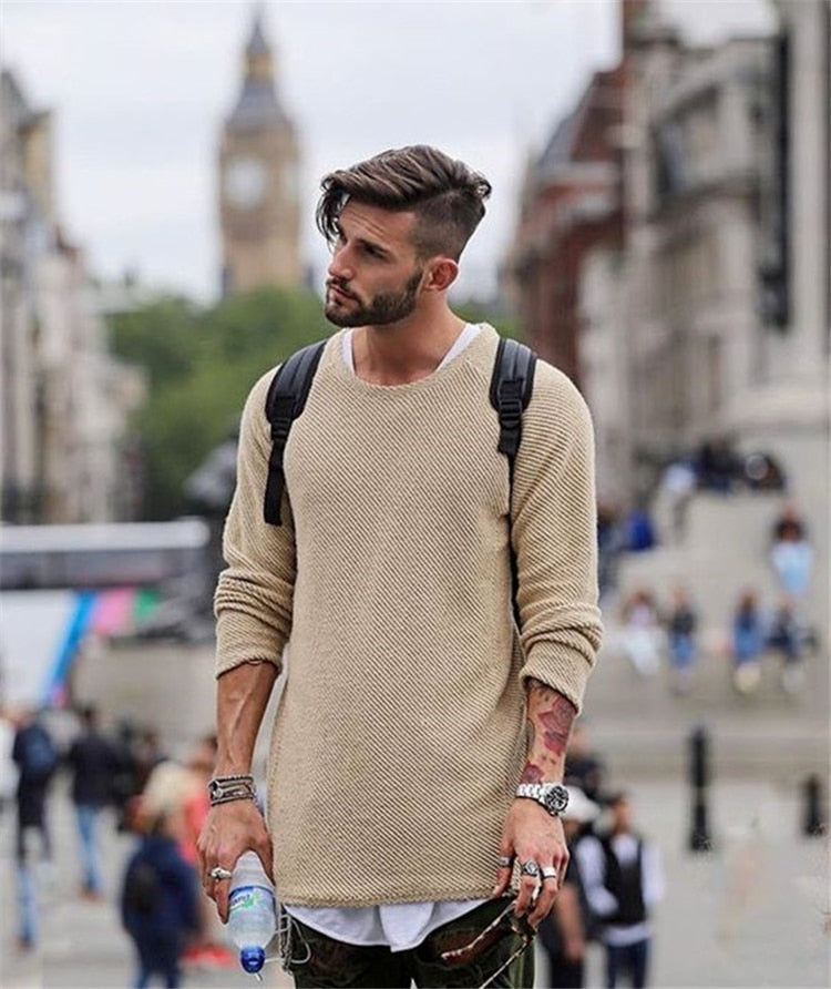 Pull Tricoté à Manches Longues avec Structure Classique pour Hommes | Idéal pour la Mi-Saison