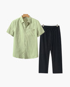 Ensemble Été Deux Pièces Avec Chemise Courte Et Pantalon À Taille Élastique Pour Homme | Idéal Pour Saison Estivale