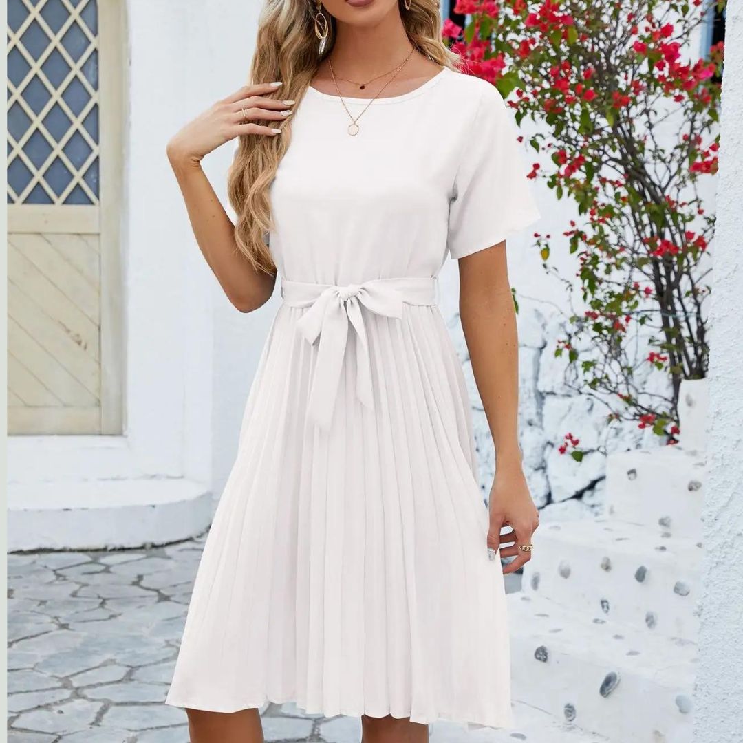 Robe Midi Plissée Avec Ceinture Ajustable Pour Femme | Idéale Pour Travail Et Événements