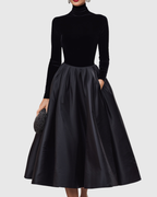 Robe Midi en Velours et Satin avec Coupe Ajustée pour Femme | Idéale pour Événements et Soirées