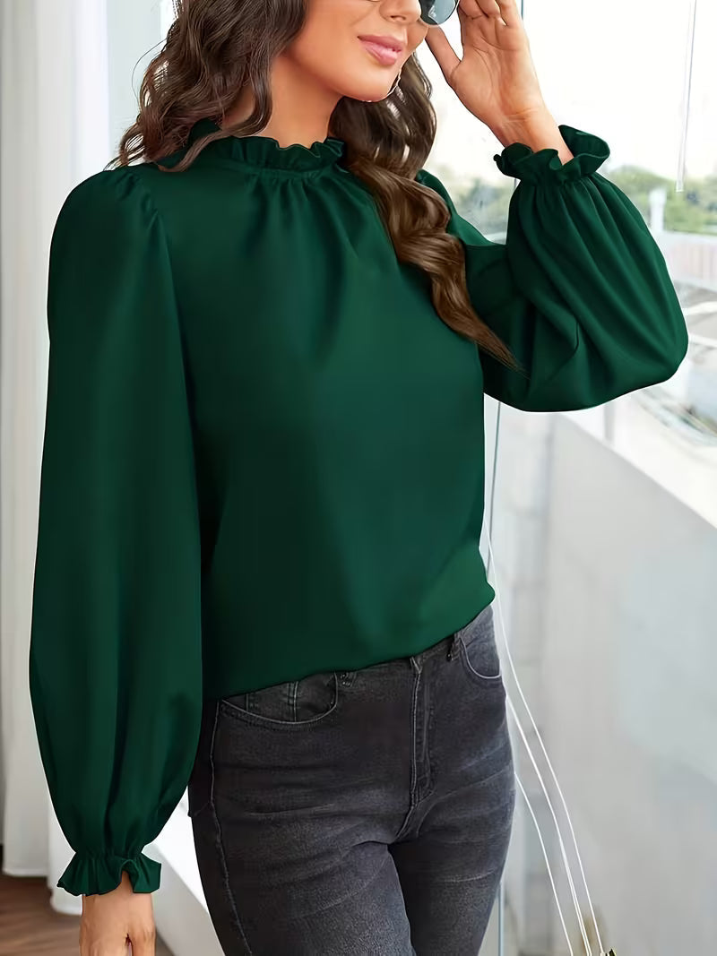 Blouse À Col Volanté Et Manches Bouffantes Pour Femmes | Idéal Pour Usage Quotidien Ou Occasions Décontractées