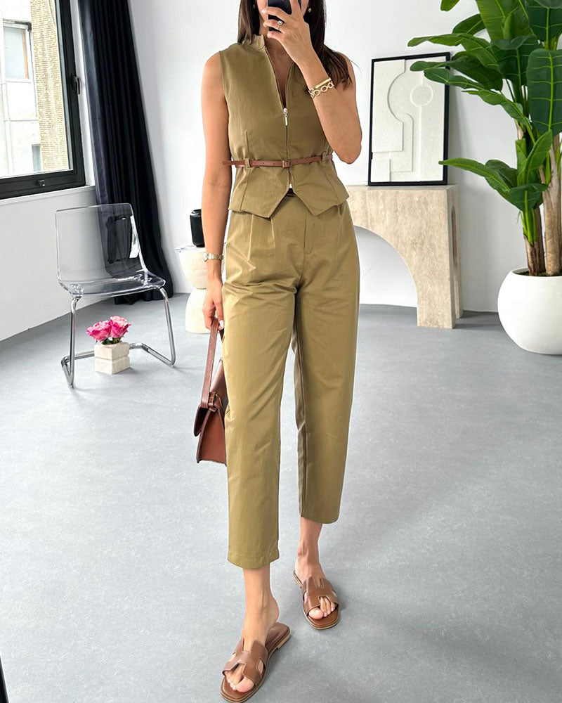 Combinaison Sans Manches avec Col Montant et Ceinture à la Taille pour Femmes | Idéal pour Tenues Quotidiennes