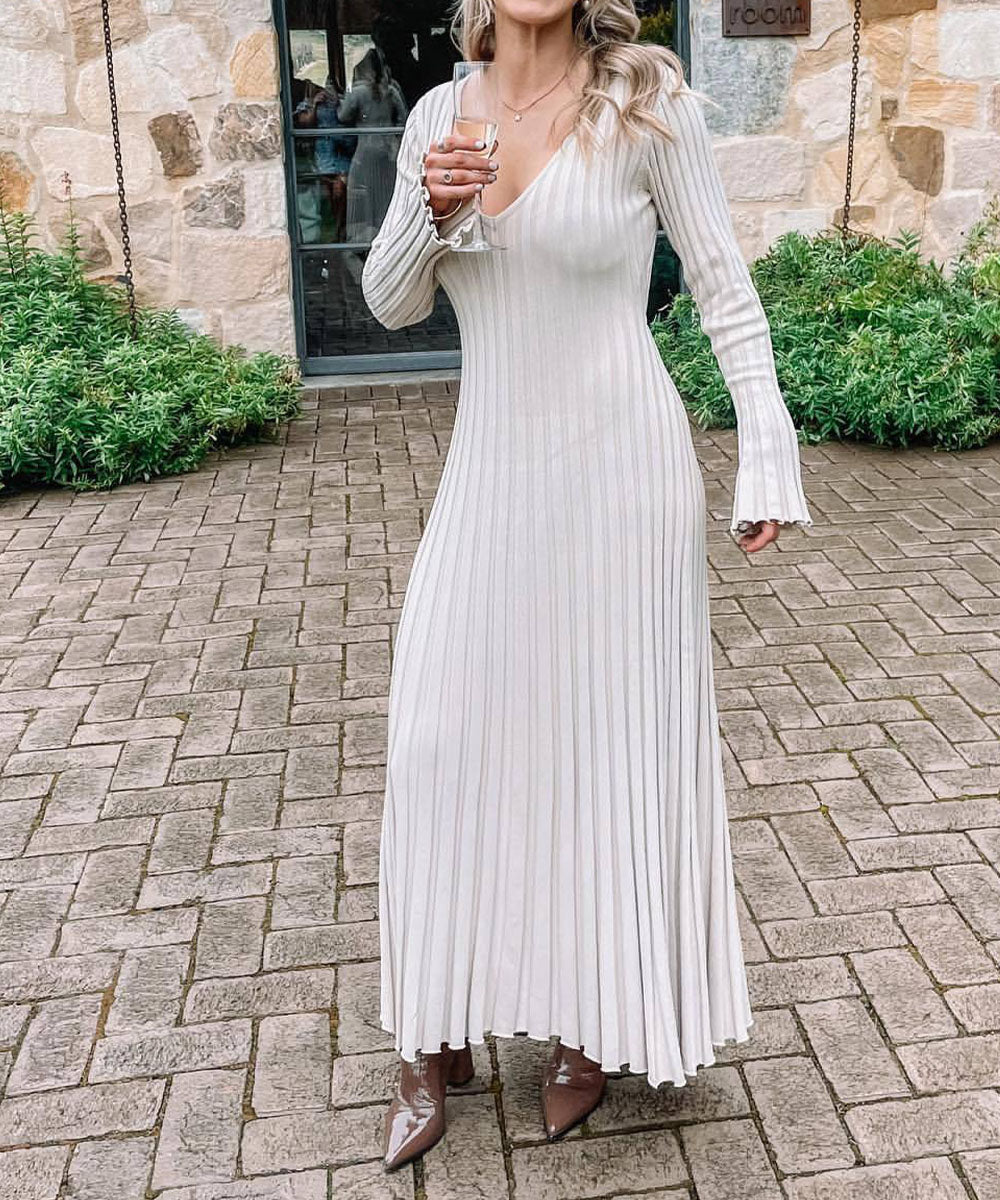 Robe Longue À Manches Longues Et Maille Côtelée Pour Femme | Idéal Pour Usage Quotidien