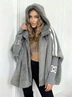 Manteau À Capuche avec Imprimé À Rayures pour Femme | Idéal pour L’Hiver