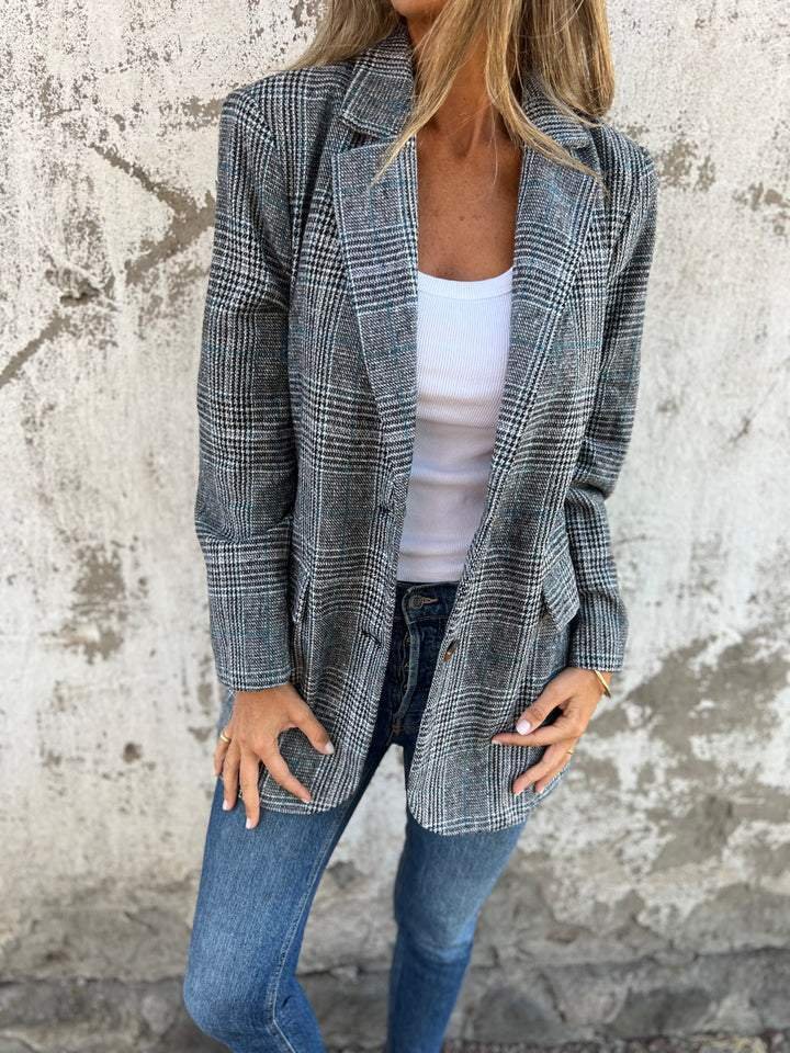 Blazer À Carreaux Gris Avec Poches À Rabat Pour Femmes | Idéal Pour Le Travail Et Les Tenues Quotidiennes
