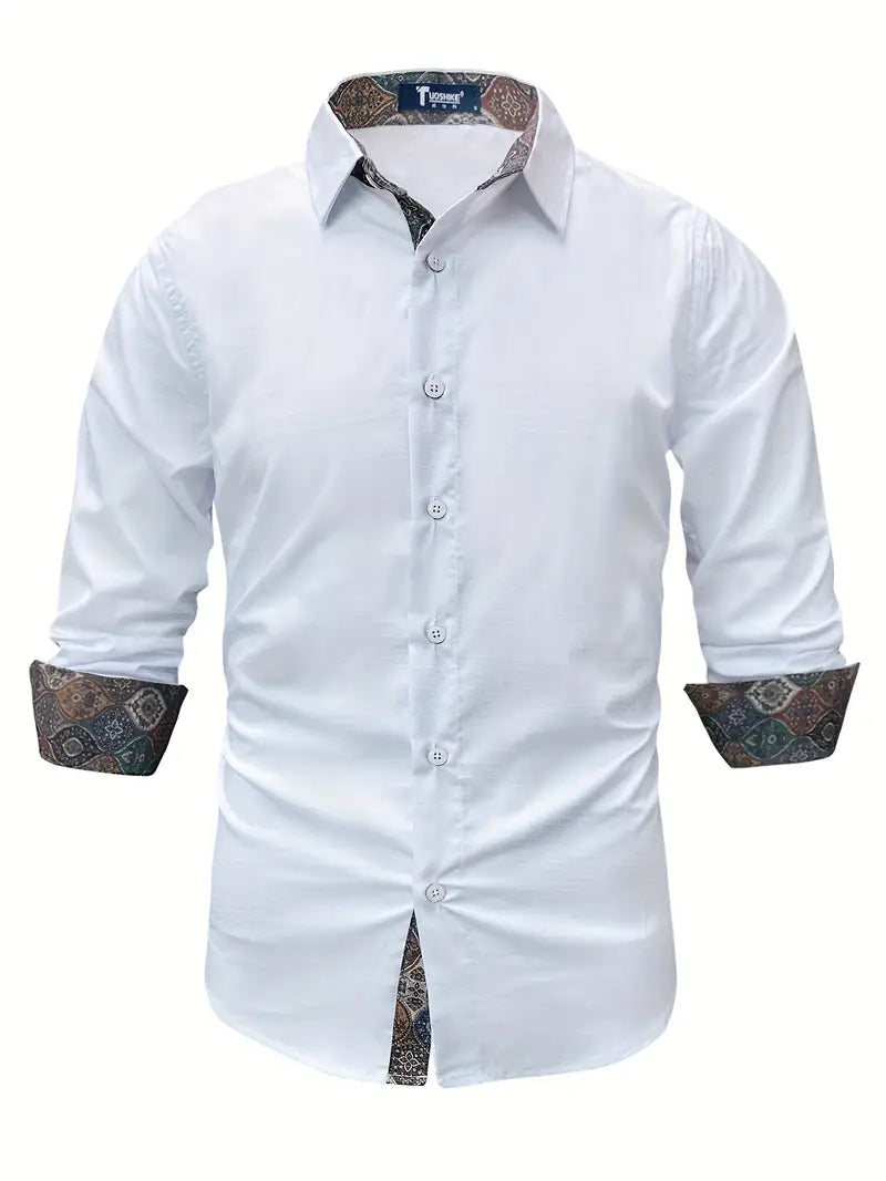 Chemise À Manches Longues Avec Détails Contrastés Et Fermeture À Boutons Pour Hommes | Idéale Pour Toutes Les Saisons