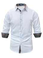 Chemise À Manches Longues Avec Détails Contrastés Et Fermeture À Boutons Pour Hommes | Idéale Pour Toutes Les Saisons