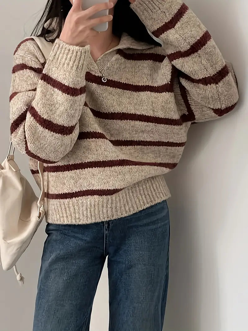 Pull Rayé À Coupe Droite Pour Femme | Idéal Pour Usage Quotidien