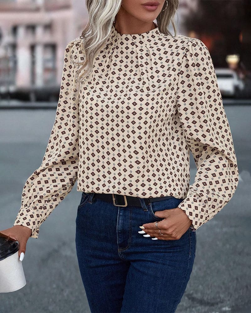Blouse À Manches Longues Avec Motif Imprimé Et Coupe Ample Pour Femmes | Idéal Pour Usage Quotidien