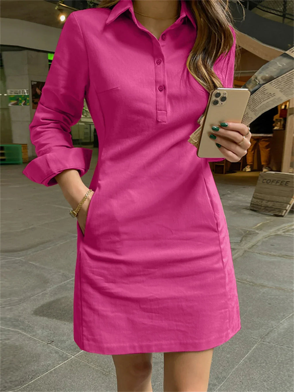 Robe Décontractée Avec Manches Longues Et Poches Pour Femmes | Idéale Pour Usage Quotidien