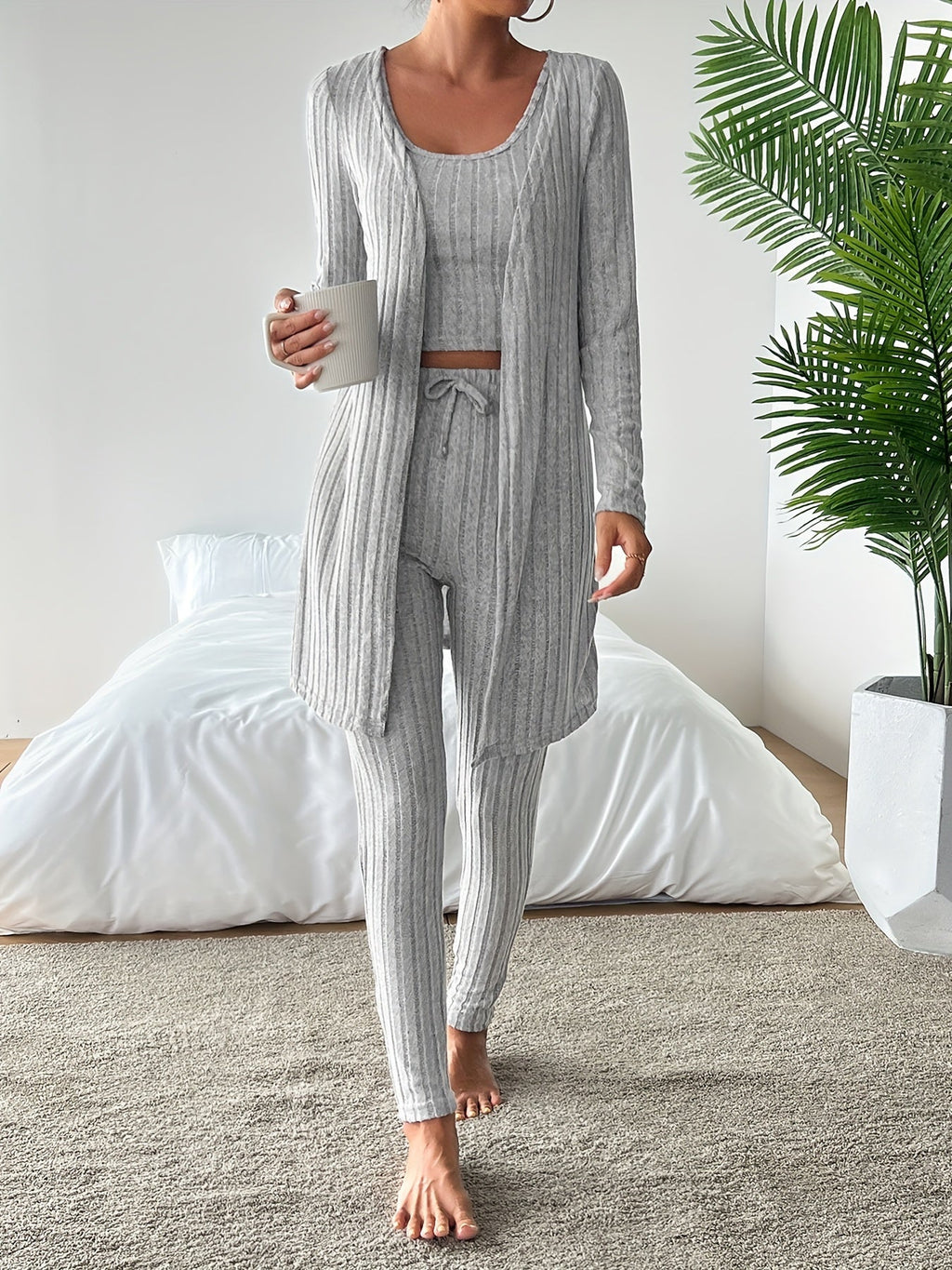 Ensemble Décontracté À Côtes avec Gilet, Top Et Pantalon pour Femme | Idéal pour Le Quotidien