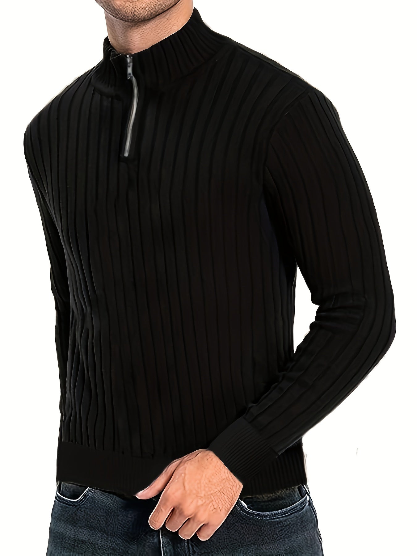 Pull Pour Homme Avec Col Zippé Et Motif Côtelé Pour Adulte | Idéal Pour Usage Quotidien Et Polyvalent