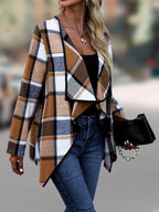 Manteau Long à Motif Carreaux avec Coupe Ouverte pour Femme | Idéal pour la Mi-Saison