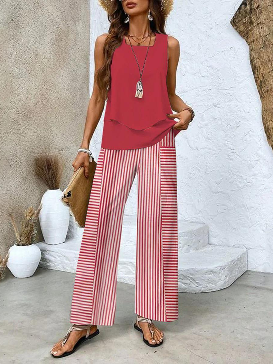 Ensemble Deux Pièces avec Haut à Ourlet Asymétrique et Pantalon Large pour Femme | Idéal pour l’Été