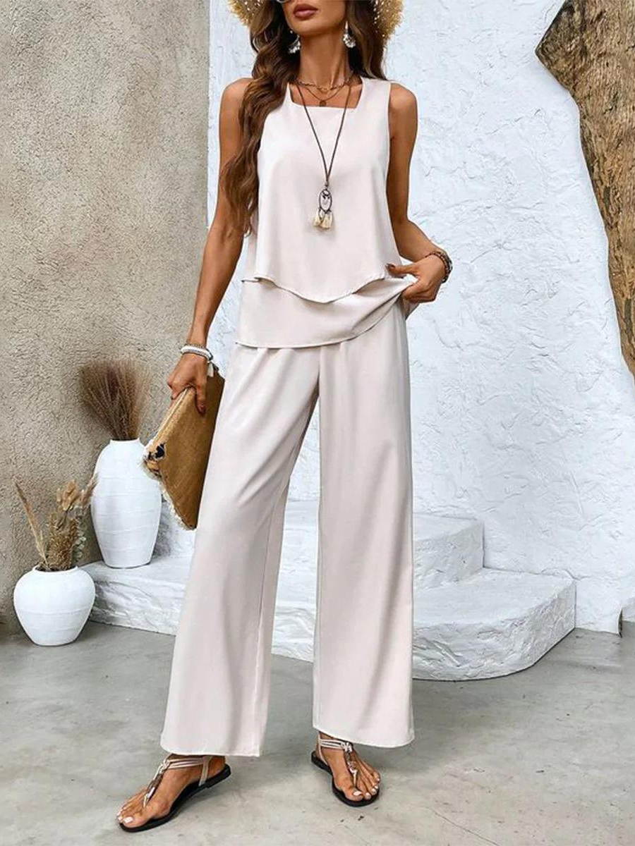 Ensemble Deux Pièces avec Haut à Ourlet Asymétrique et Pantalon Large pour Femme | Idéal pour l’Été